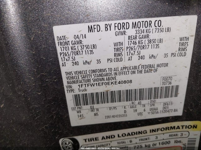 Ford F-150 Xlt 2014 1FTFW1EF0EKE40808 Image 9