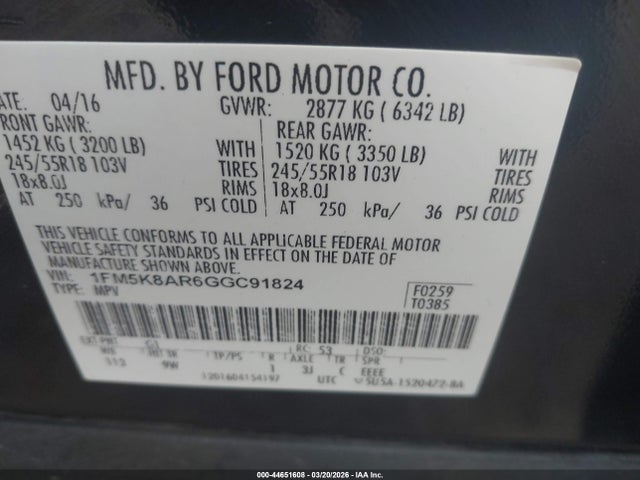 1FM5K8AR6GGC91824 Ford Utility Police Interceptor