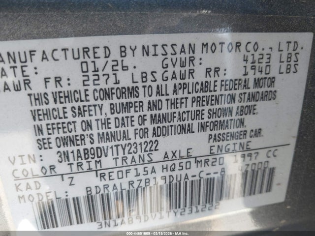 Nissan SENTRA SR 2026 3N1AB9DV1TY231222 Image 9