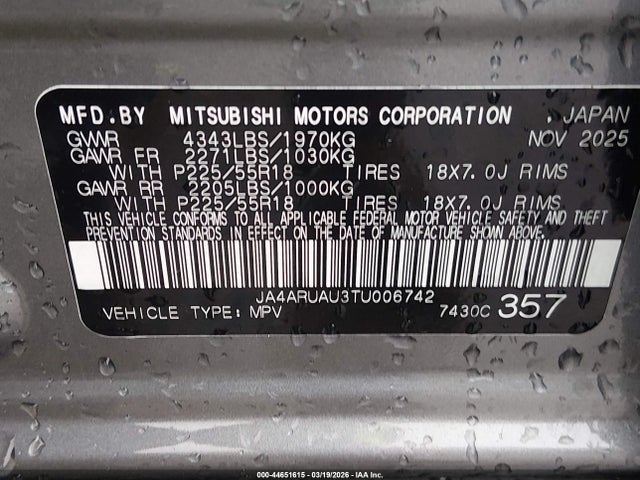 JA4ARUAU3TU006742 Mitsubishi Outlander Sport 2.0 Es/2.0 Le/2.0 Ralliart/2.0 S/2.0 Se/2.0 Trail Edition