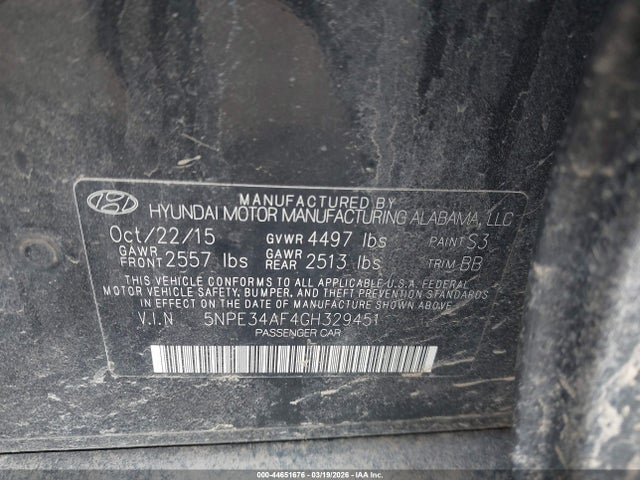 Aukcja sprzedaży 2016 Hyundai Sonata Sport, vin: 5NPE34AF4GH329451, numer aukcji: 44651676