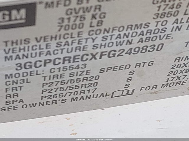 3GCPCRECXFG249830 Chevrolet Silverado 1500 1lt