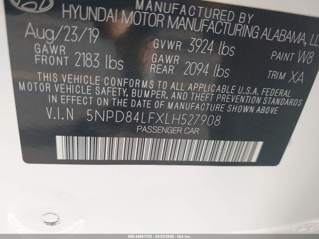 5NPD84LFXLH527908 Hyundai ELANTRA SEL