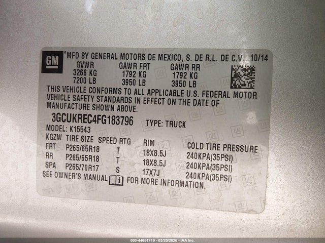 2015 CHEVROLET SILVERADO 1500 3GCUKREC4FG183796 Photo 8