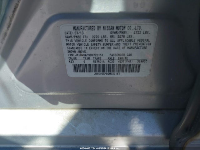 44651724 :رقم المزاد ، JN1CV6AP9DM723151 vin ، 2013 Infiniti G37 Journey مزاد بيع