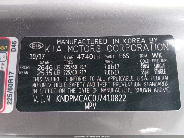 Aukcja sprzedaży 2018 Kia Sportage Lx, vin: KNDPMCAC0J7410822, numer aukcji: 44651739