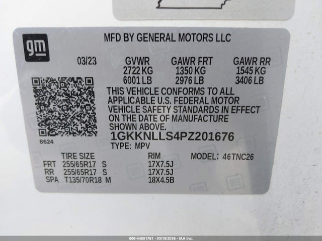 Aukcja sprzedaży 2023 Gmc Acadia Awd At4, vin: 1GKKNLLS4PZ201676, numer aukcji: 44651761