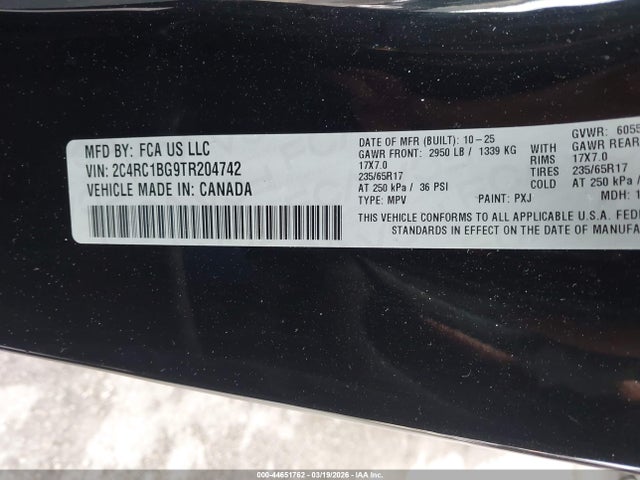 44651762 :رقم المزاد ، 2C4RC1BG9TR204742 vin ، 2026 Chrysler Pacifica Select مزاد بيع