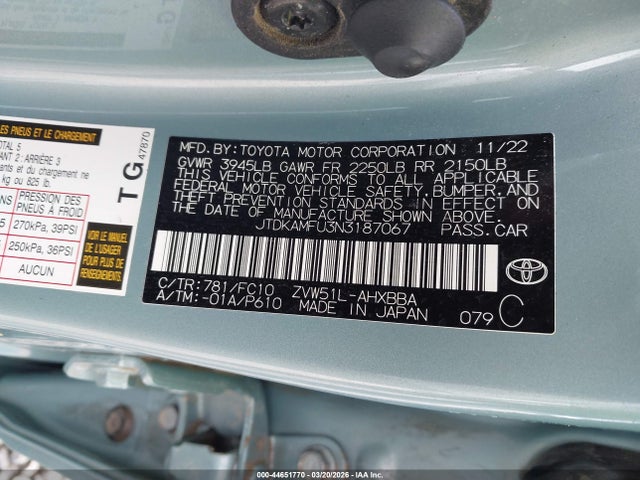 JTDKAMFU3N3187067 Toyota Prius L