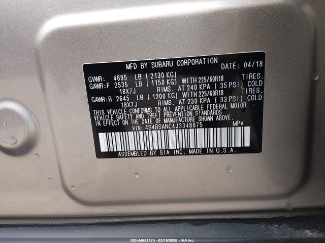 2018 SUBARU OUTBACK 4S4BSANC4J3348875 Photo 8