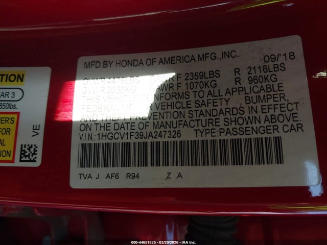 1HGCV1F39JA247326 Honda Accord Sport