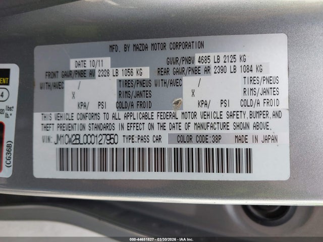 Продаж на аукціоні авто 2012 Mazda Mazda5 Sport, vin: JM1CW2BL0C0127950, номер лоту: 44651827