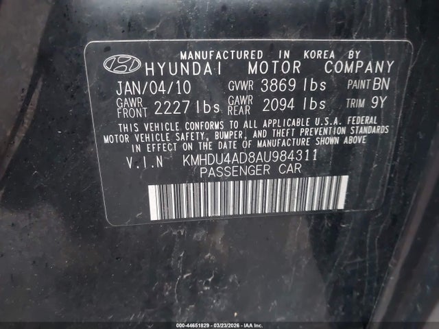 Aukcja sprzedaży 2010 Hyundai Elantra Se, vin: KMHDU4AD8AU984311, numer aukcji: 44651829