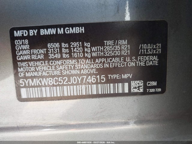 5YMKW8C52J0Y74615 BMW X6 M