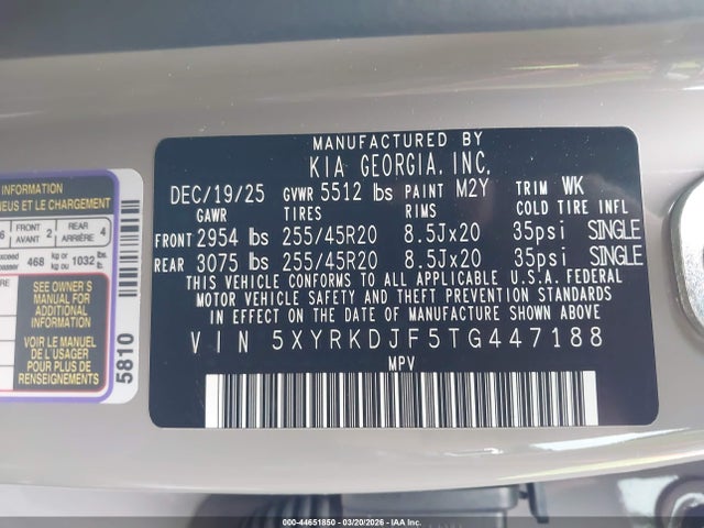 Продаж на аукціоні авто 2026 Kia Sorento X-line Sx Prestige, vin: 5XYRKDJF5TG447188, номер лоту: 44651850
