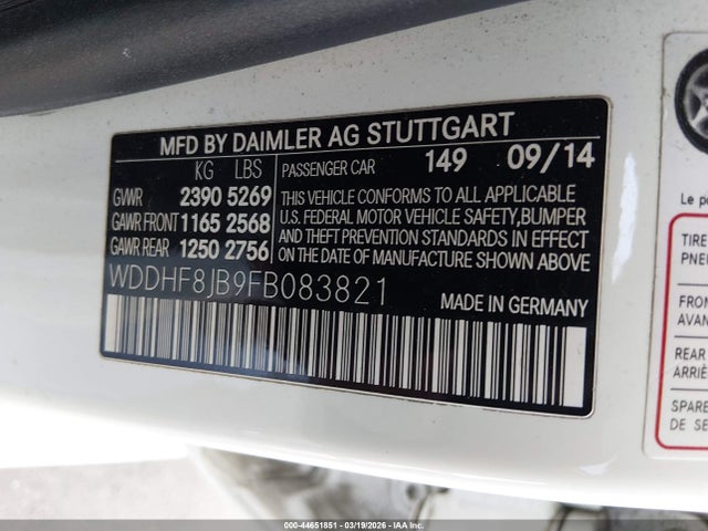 44651851 :رقم المزاد ، WDDHF8JB9FB083821 vin ، 2015 Mercedes-benz E 350 4matic مزاد بيع