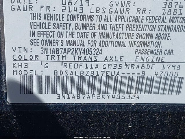 3N1AB7AP2KY405324 Nissan SENTRA S