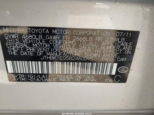 2011 LEXUS ES 350 JTHBK1EG5B2460095 Photo 8