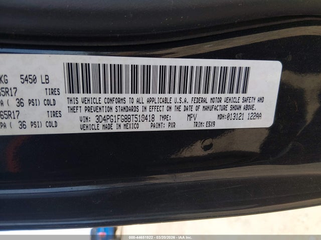 Auction sale of the 2011 Dodge Journey Mainstreet, vin: 3D4PG1FG8BT518418, lot number: 44651922