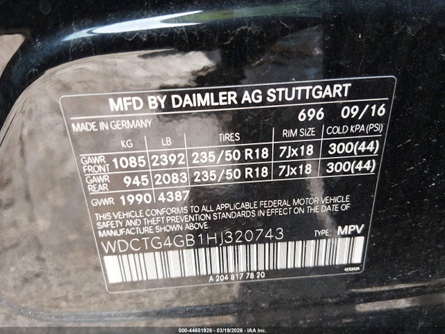 Продаж на аукціоні авто 2017 Mercedes-benz Gla 250 4matic, vin: WDCTG4GB1HJ320743, номер лоту: 44651928