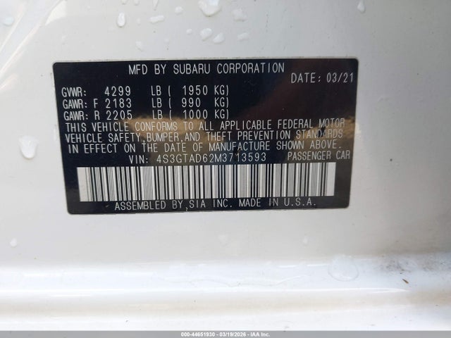 2021 Subaru Impreza Premium 5-door მანქანა იყიდება აუქციონზე, vin: 4S3GTAD62M3713593, აუქციონის ნომერი: 44651930