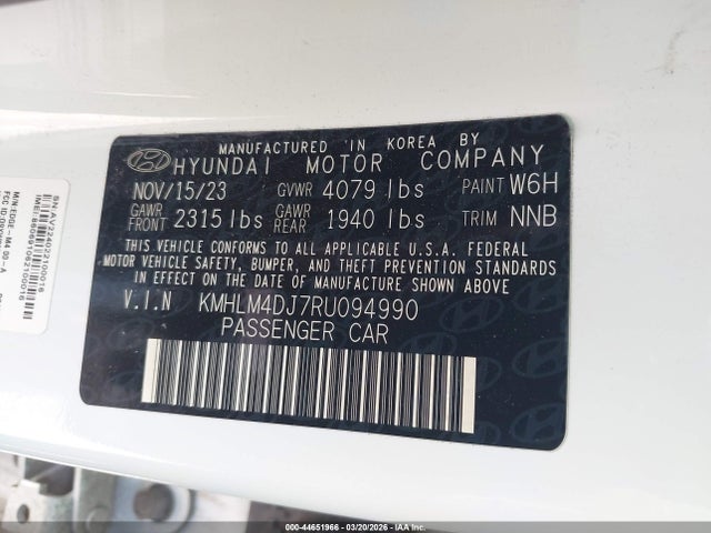Aukcja sprzedaży 2024 Hyundai Elantra Hybrid Blue, vin: KMHLM4DJ7RU094990, numer aukcji: 44651966