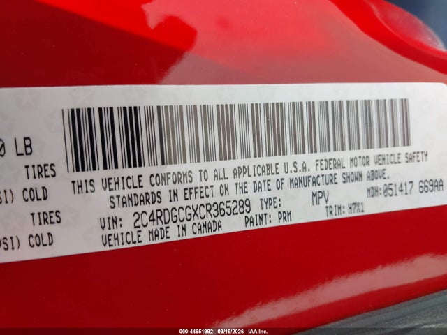 Aukcja sprzedaży 2012 Dodge Grand Caravan Sxt, vin: 2C4RDGCGXCR365289, numer aukcji: 44651992