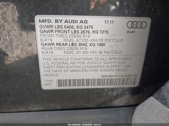 44651994 :رقم المزاد ، WA1BNAFY4J2099709 vin ، 2018 Audi Q5 2.0t Premium/2.0t Tech Premium مزاد بيع