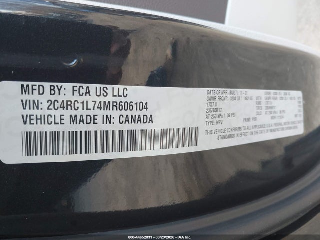 Продажа на аукционе авто 2021 Chrysler Pacifica Hybrid Touring L, vin: 2C4RC1L74MR606104, номер лота: 44652031