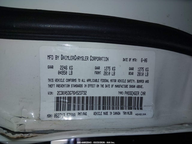 Aukcja sprzedaży 2006 Chrysler 300 Touring, vin: 2C3KA53G76H523732, numer aukcji: 44652043