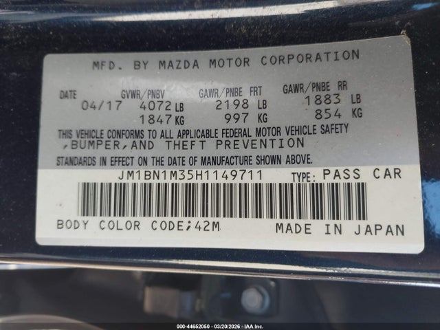 Aukcja sprzedaży 2017 Mazda Mazda3 Grand Touring, vin: JM1BN1M35H1149711, numer aukcji: 44652050