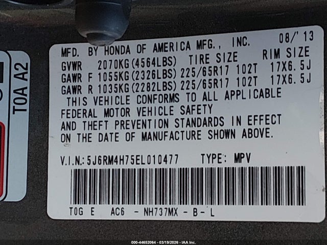 5J6RM4H75EL010477 Honda Cr-v Ex-l