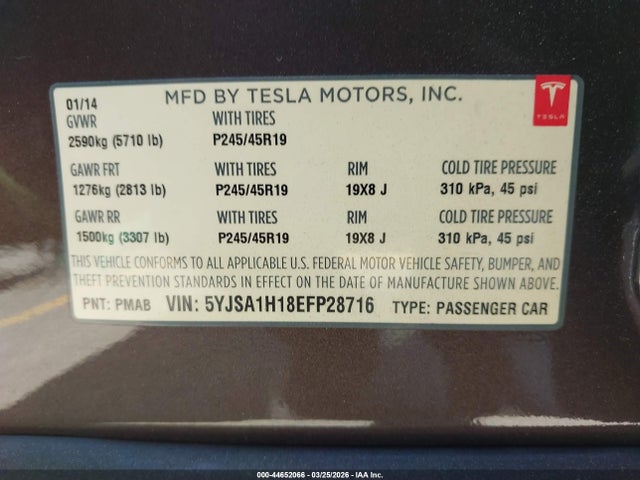 2014 TESLA MODEL S 5YJSA1H18EFP28716 Photo 8