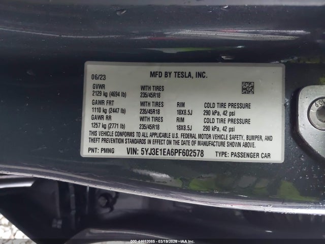 5YJ3E1EA6PF602578 Tesla Model 3 Rear-wheel Drive