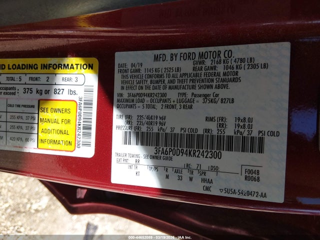 Ford Fusion Titanium 2019 3FA6P0D94KR242300 Image 9