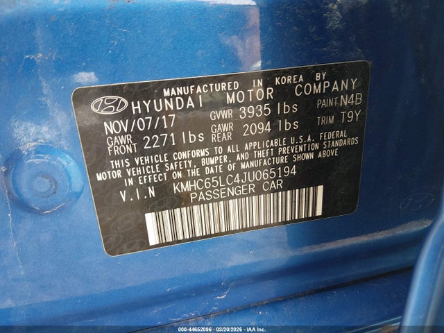 Aukcja sprzedaży 2018 Hyundai Ioniq Hybrid Blue, vin: KMHC65LC4JU065194, numer aukcji: 44652096