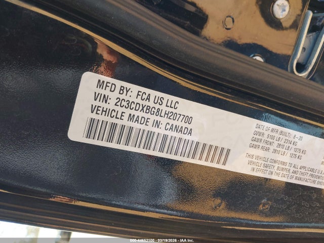 2020 Dodge Charger Sxt Rwd მანქანა იყიდება აუქციონზე, vin: 2C3CDXBG8LH207700, აუქციონის ნომერი: 44652100