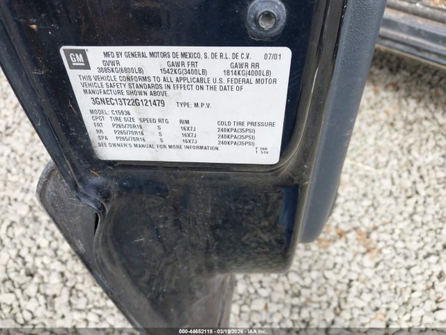 44652118 :رقم المزاد ، 3GNEC13T22G121479 vin ، 2002 Chevrolet Avalanche 1500 مزاد بيع