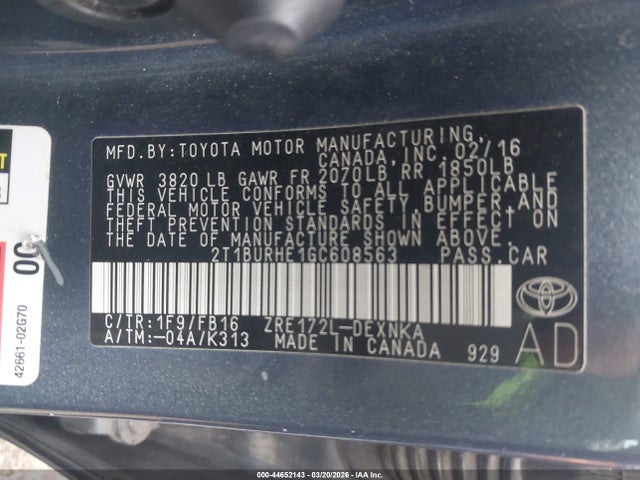 Toyota COROLLA LE 2016 2T1BURHE1GC608563 Image 9