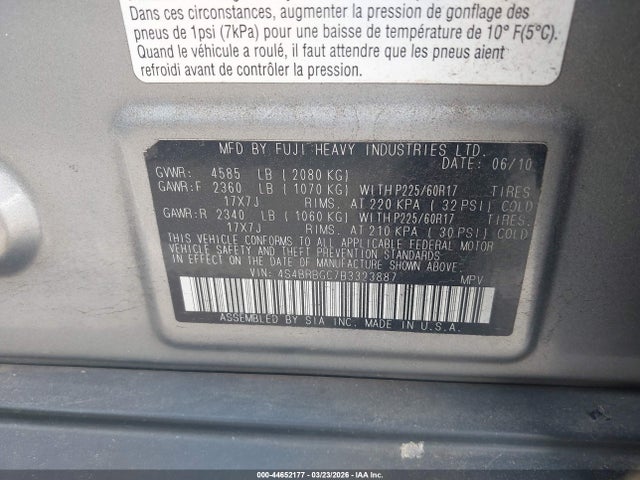 Aukcja sprzedaży 2011 Subaru Outback 2.5i Premium, vin: 4S4BRBGC7B3323887, numer aukcji: 44652177