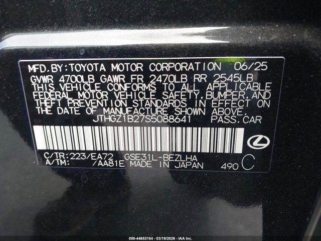 2025 Lexus Is 350 F Sport მანქანა იყიდება აუქციონზე, vin: JTHGZ1B27S5088641, აუქციონის ნომერი: 44652184