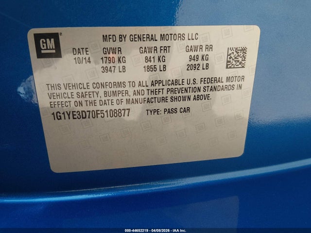 2015 CHEVROLET CORVETTE 1G1YE3D70F5108877 Photo 8