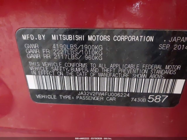 Продаж на аукціоні авто 2015 Mitsubishi Lancer Se, vin: JA32V2FW4FU006224, номер лоту: 44652222