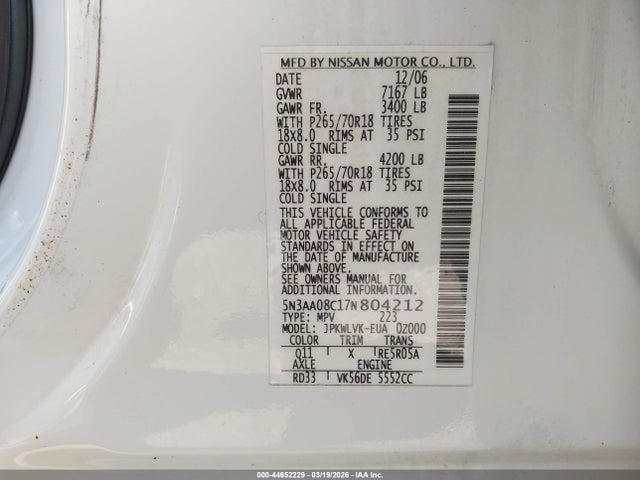 Продаж на аукціоні авто 2007 Infiniti Qx56, vin: 5N3AA08C17N804212, номер лоту: 44652229