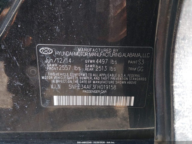 Hyundai Sonata Limited 2015 5NPE34AF3FH019158 Image 9