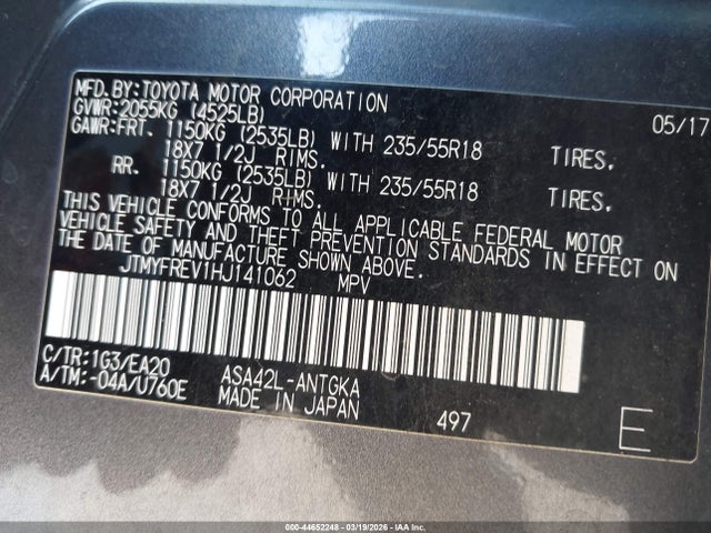 JTMYFREV1HJ141062 Toyota Rav4 Limited
