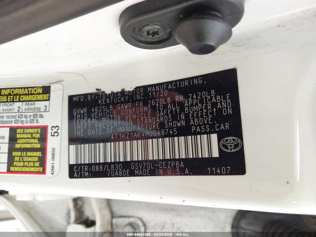4T1KZ1AK4MU048745 Toyota Camry Xse V6
