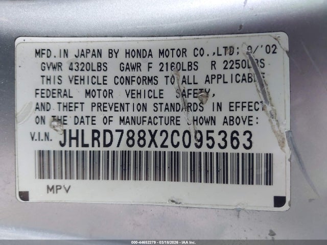 2002 HONDA CR-V JHLRD788X2C095363 Photo 8