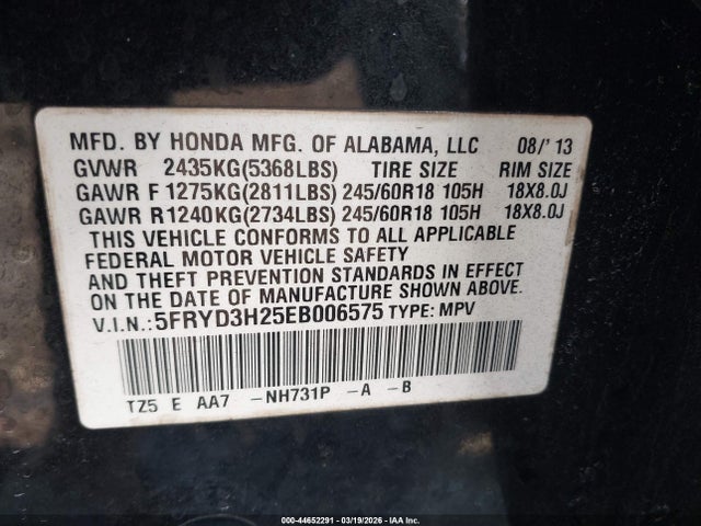 Aukcja sprzedaży 2014 Acura Mdx, vin: 5FRYD3H25EB006575, numer aukcji: 44652291