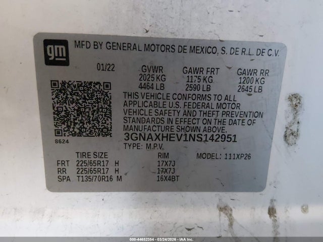 3GNAXHEV1NS142951 Chevrolet Equinox Fwd Ls